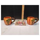 BHG (2) Pumpkin Mugs w/ Salt & Pepper Shakers
