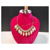 Vtg Gold Leaf / Rhinestone Necklace