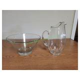 Glass Chip Serving Bowl w/ Glass Water Pitcher