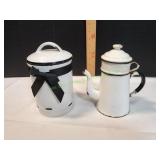 White Enamel Coffee Pot w/ Canister