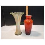 Vtg Hand-Blown Glass Vase w/ Red Glass Vase