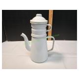 Vtg White Enamel French Drip Coffee Pot
