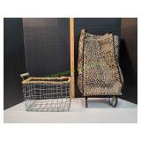 Leopard Print Rolling Bag w/Wire Storage Basket