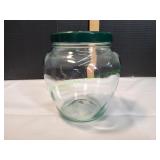 Vtg 6" Everglass Glass Jar w/ Green Metal Lid