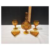Indiana Glass Tiara Amber Sandwich Decanter Set