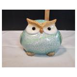 Blue Speckled Ceramic Owl Figurine