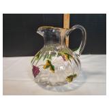Vtg Hand-Painted Crystal Clear Romanian Pitcher