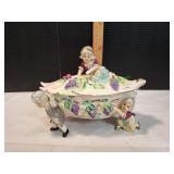 Vtg French Provincial Ceramic Figural Bowl w/ Lid