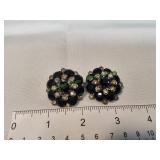 Vtg Black w/ Clear Stones Clip-On Earrings