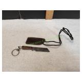 Mini Keychain Custom Damascus Fixed Blade Knife