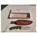 SZCO Rite Edge Micarta Damascus Knife w/ Sheath