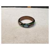 Vtg Black Enamel Brass Cloisonne Bangle Bracelet