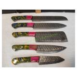 5pc Custom Made Damascus Kitchen Knife Set