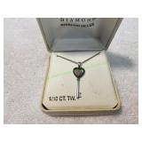 Sterling Silver Key Necklace Black/White Stones