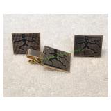 Vtg Swank Pop Art Retro Grid Cufflink & Tie Clip