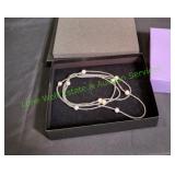 Opera Length White & Grey Long Strand Necklace