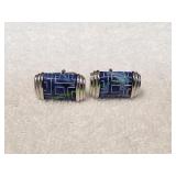 Vtg Swank Silver w/ Blue Enamel Cufflinks