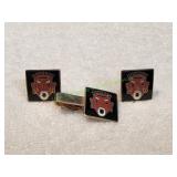 Vtg Swank Tribal Mask Cufflink & Tie Clip