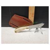 Handmade Custom Bull Cutter Knife w/Leather Sheath