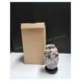 Vtg Mille Fleur Porcelain Vase w/ Wood Base