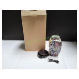 Vtg Mille Fleur Porcelain Vase w/ Wood Base