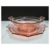 Pink Depression Glass Console Bowl w/ Under Plate
