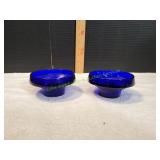 Vtg AB Nybro Glasbruk Cobalt Blue Candleholders