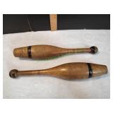 (2) Vtg Wooden Indian Clubs