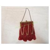 Vtg Red Glass Beaded Ornate Small Purse
