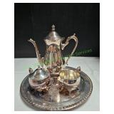 Vtg Silverplated Coffee Pot, Creamer, Sugar &