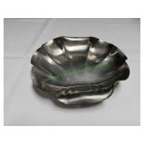 Vtg Engraved Colonial Pewter Shell Dish