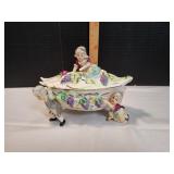 Vtg French Provincial Ceramic Figural Bowl w/ Lid