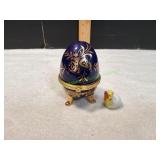 hand-Painted Porcelain Egg Trinket Box w/ Chick