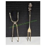 Vtg Sugar Tongs & Condiment Fork
