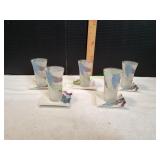 (5) Vtg Frosted Sake Shot Glasses w/ Square