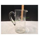 Vtg 8" Etched Glass Pitcher