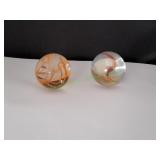 (2) Clear Orange Ribbon Jumbo Marbles