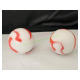(2) White & Orange Swirl Jumbo Marbles