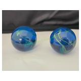 (2) Blue & Green Swirl Jumbo Marbles