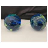 (2) Blue & Green Swirl Jumbo Marbles