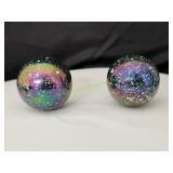 (2) Iridescent Black White Speckled Jumbo Marbles