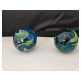 (2) Blue & Green Swirl Jumbo Marbles