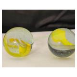 (2) Clear Yellow Ribbon Jumbo Marbles