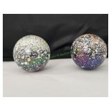 (2) Iridescent Black White Speckled Jumbo Marbles