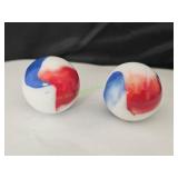(2) White w/ Blue & Red Swirl Jumbo Marbles