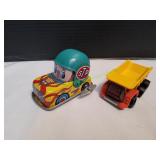 Vtg Shudu Tin Wind Up STP Car w/ Mini Tonka