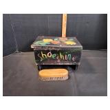 Vtg Hand-Painted Wood Shoe Shine Kit