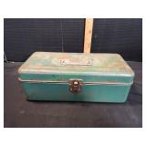 Vtg Green Metal Tackle Box w/ Tackle & More