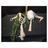 (2) Faux Plants in Macrame Plant Hangers