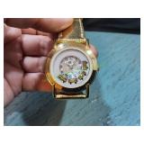 Pearl Brand Novelty Train Motif Gold-Tone Watch
